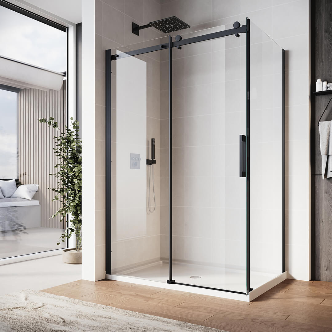 ELEGANT SHOWERS Frameless Sliding Shower Screens Luxury Bathroom Black