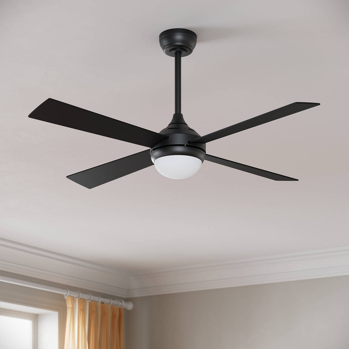 Black 1320mm With 3 Colors LED Light 4 Blades Ceiling Fan AC Motor