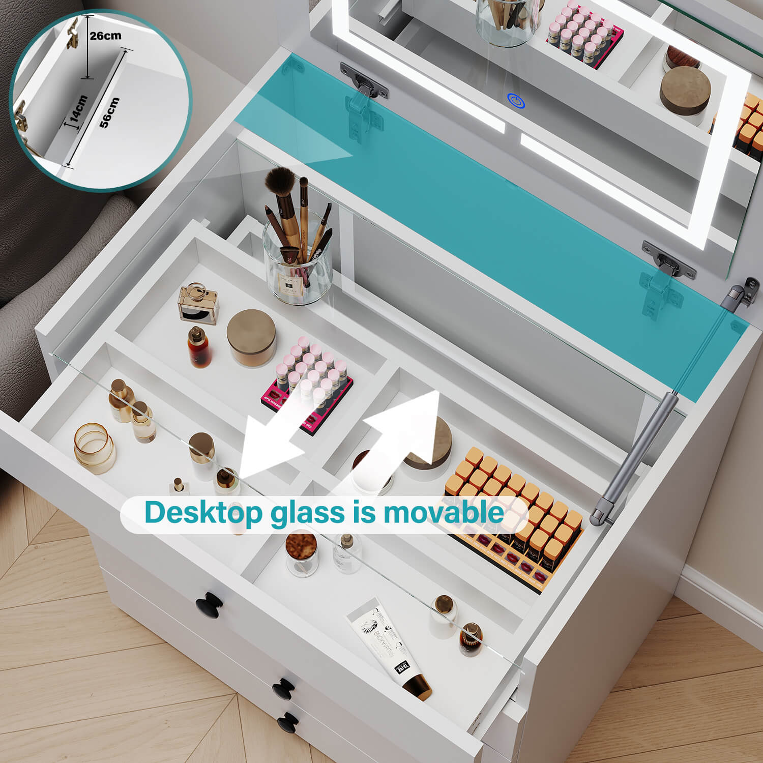 Dressing Table Bedside Tables 2-in-1 Set Hidden Makeup Mirror Storage Drawers