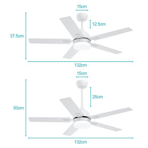 White 1320mm With 3 Colors LED Light 5 Blades Ceiling Fan AC Motor