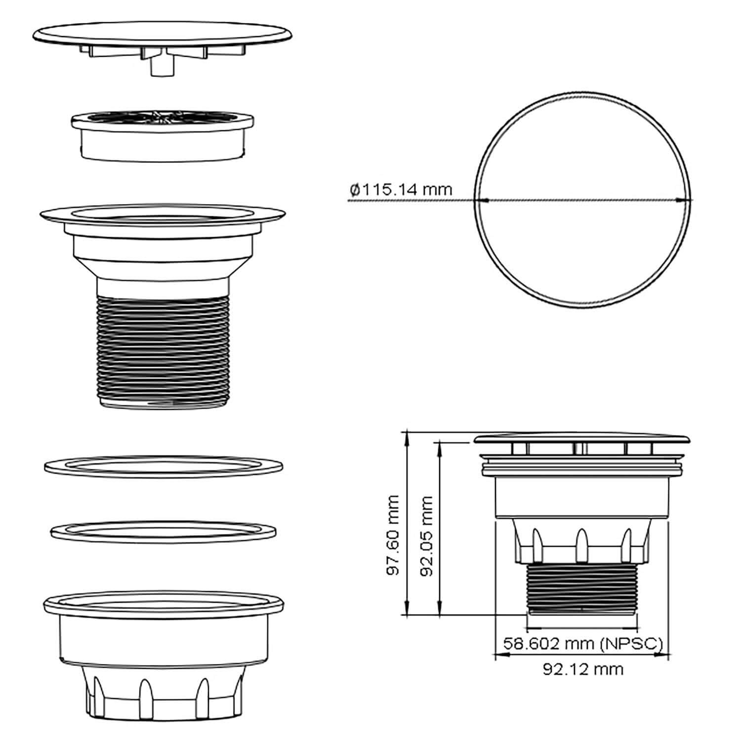 ELEGANT SHOWERS Bathroom Shower Waste Drain Shower Grate W90-A W90-B