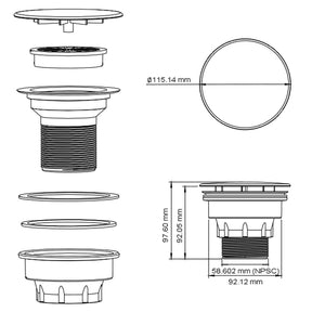 ELEGANT SHOWERS Bathroom Shower Waste Drain Shower Grate W90-A W90-B