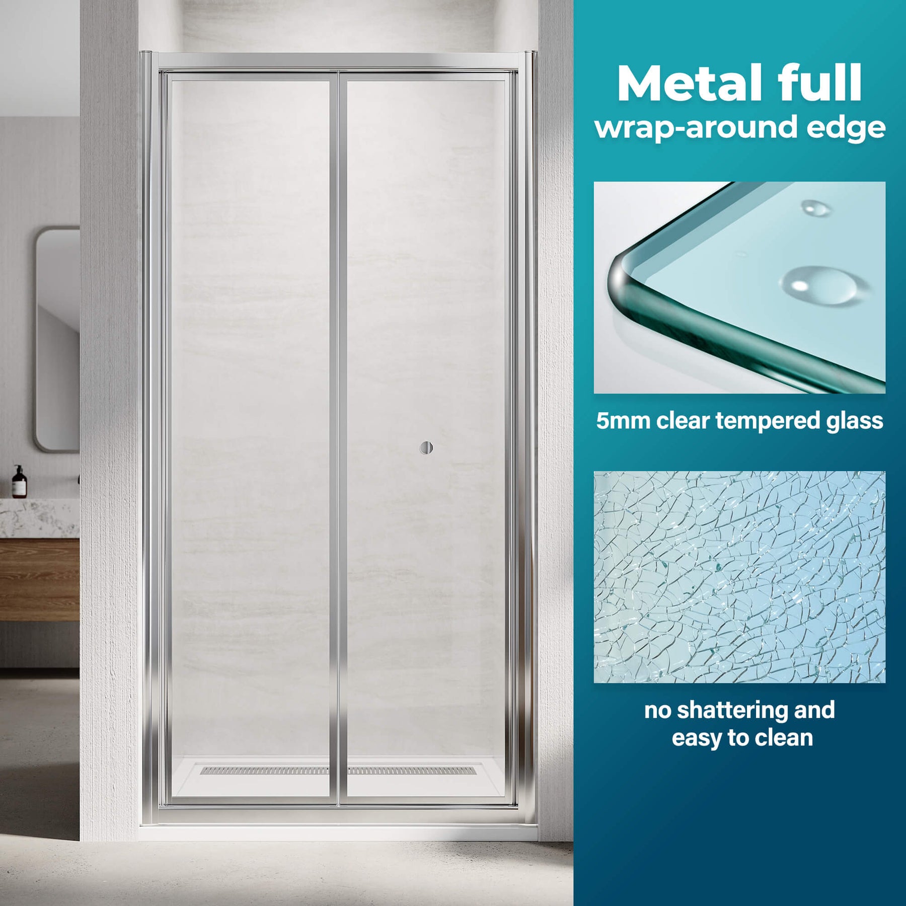 800/860/900/1000mm Framed Bifold Shower Door Wall to Wall Adjustable Fits