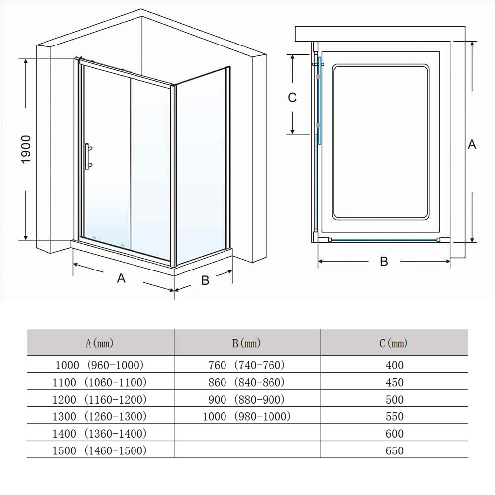 Black Framed 2 Panel Shower Enclosure Sliding Screen