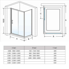 Black Framed 2 Panel Shower Enclosure Sliding Screen