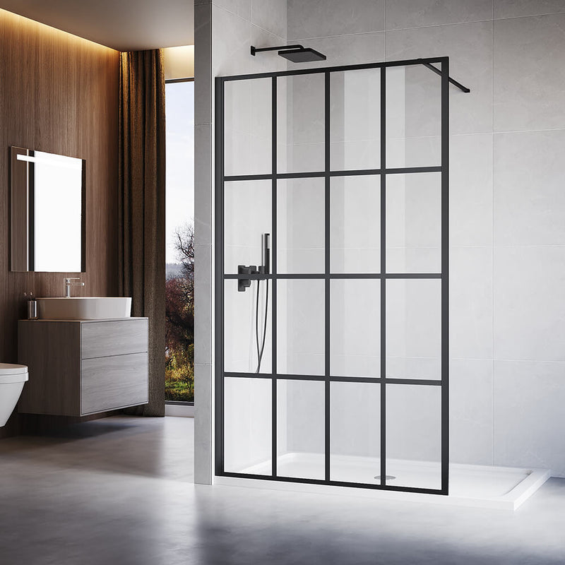 Black Framed Walk in Shower Screen 8mm Tempered Glass Fixed Panel 1000