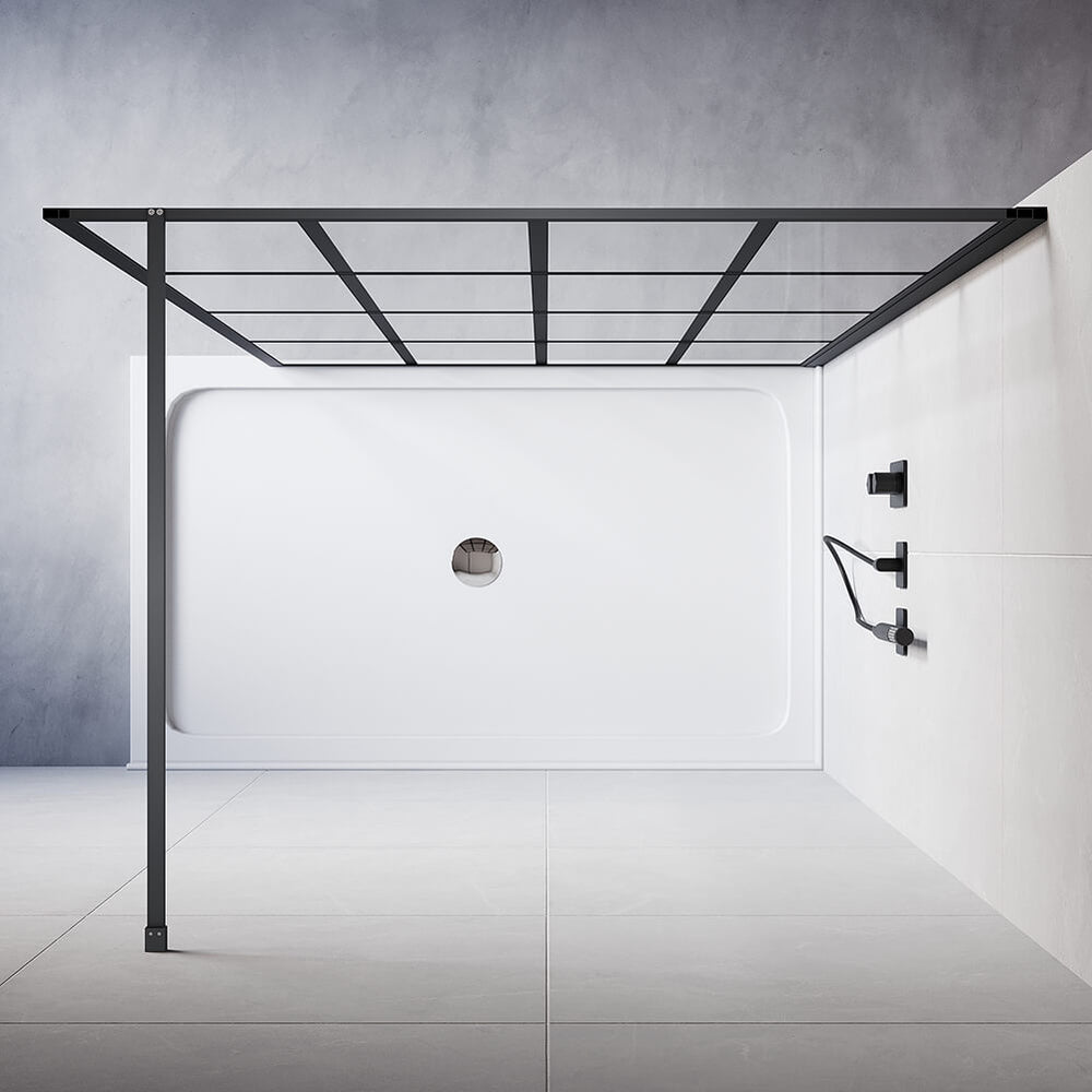 Black Framed Walk in Shower Screen 8mm Tempered Glass Fixed Panel 1000