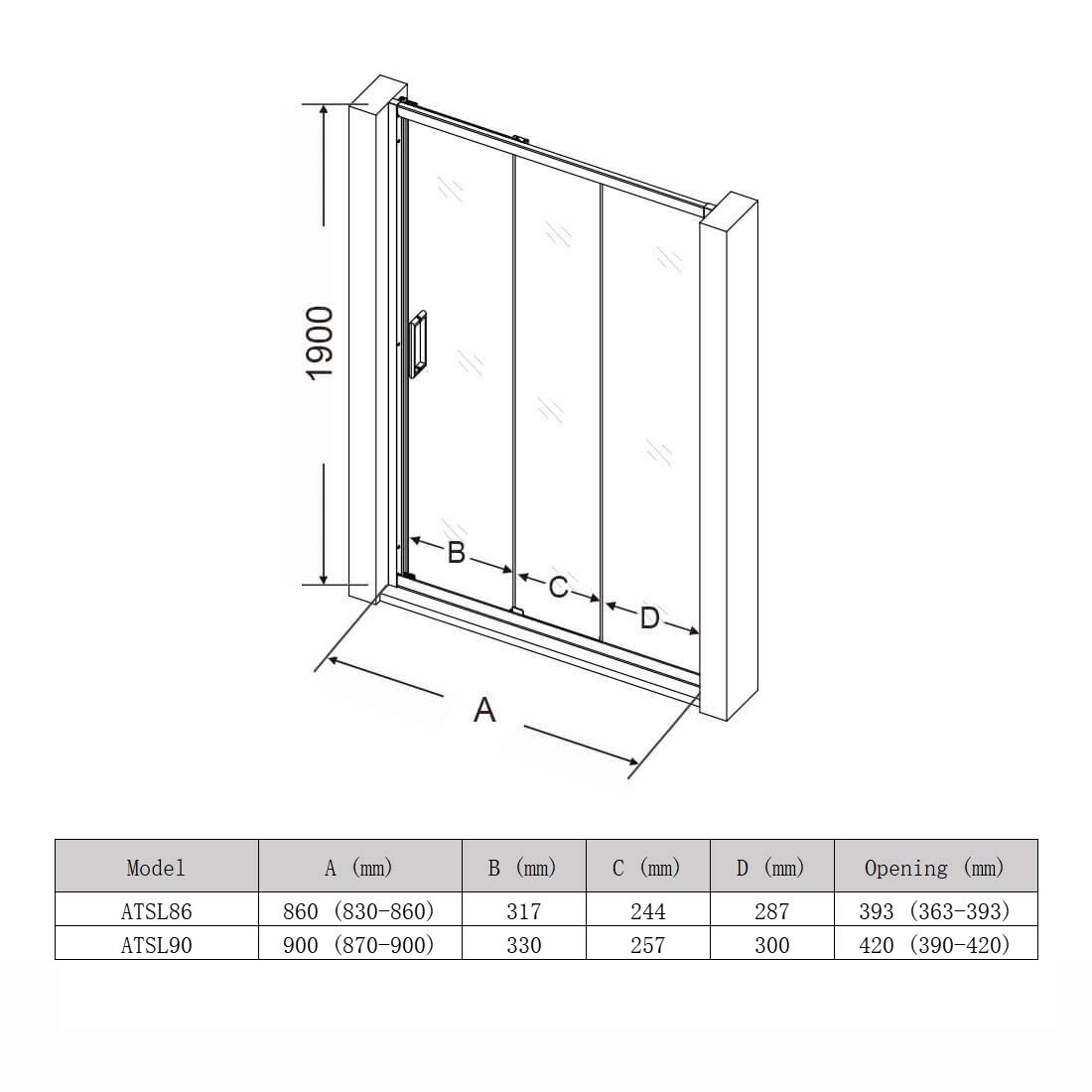 3 Panel Sliding Shower Screen Enclosure Door