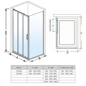 ELEGANT SHOWERS 3 Panel Sliding Door with Side panel Shower Enclosure