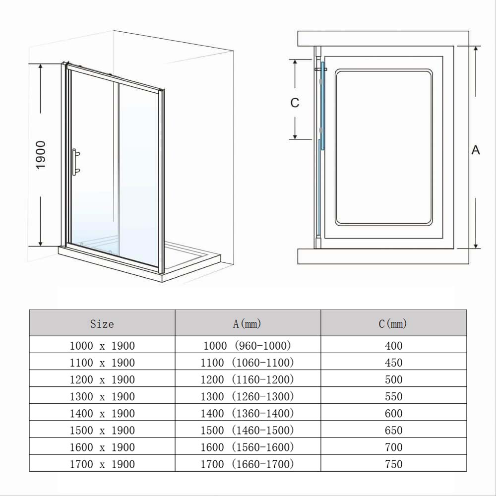 2 Panel Sliding Shower Screen Enclosure Door