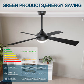 Black 1320mm With 3 Colors LED Light 4 Blades Ceiling Fan AC Motor