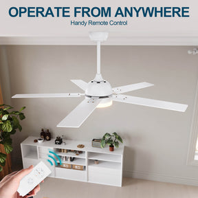 White 1320mm With 3 Colors LED Light 5 Blades Ceiling Fan AC Motor