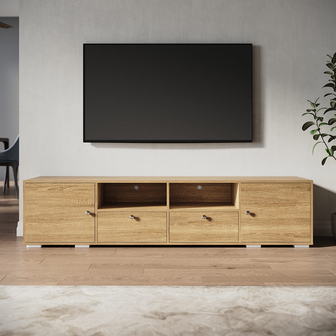 1800mm Natural TV Cabinet Entertainment Unit Stand with 2 open storage