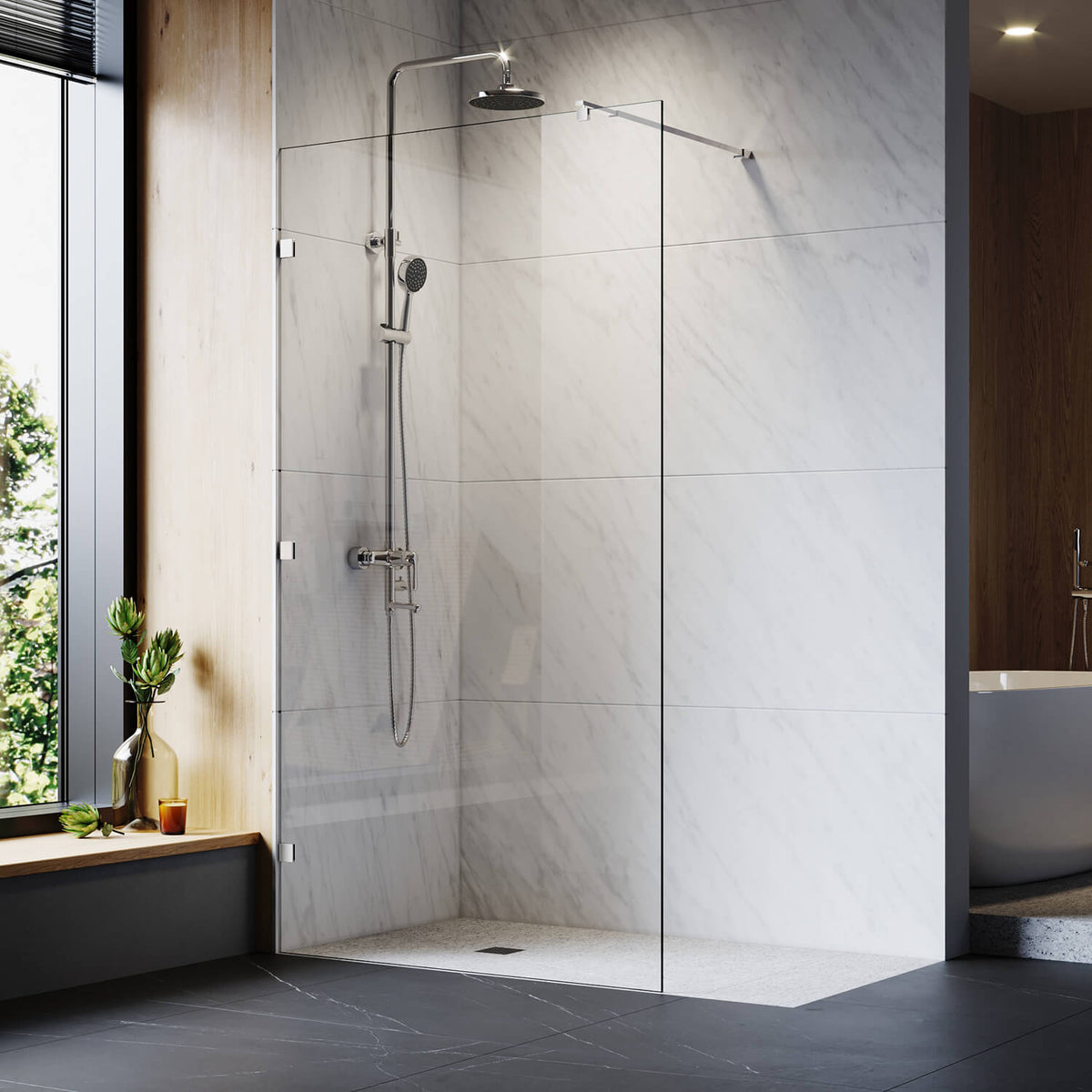 Elegant Showers Walk In Shower Frameless Screen Chrome Hardware Fixed Panel 10mm Toughened Glass - Elegant Showers AU