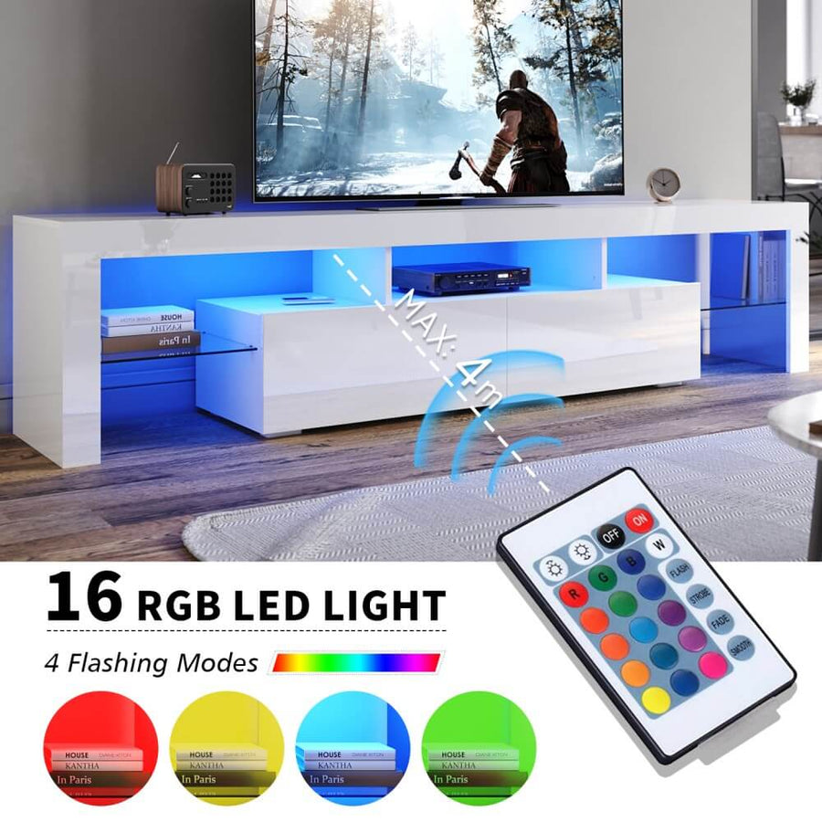 2000mm 16 Colors LED TV Entertainment Storage Unit White