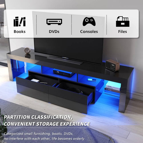 1800mm 16 Colors LED TV Entertainment Storage Unit Black