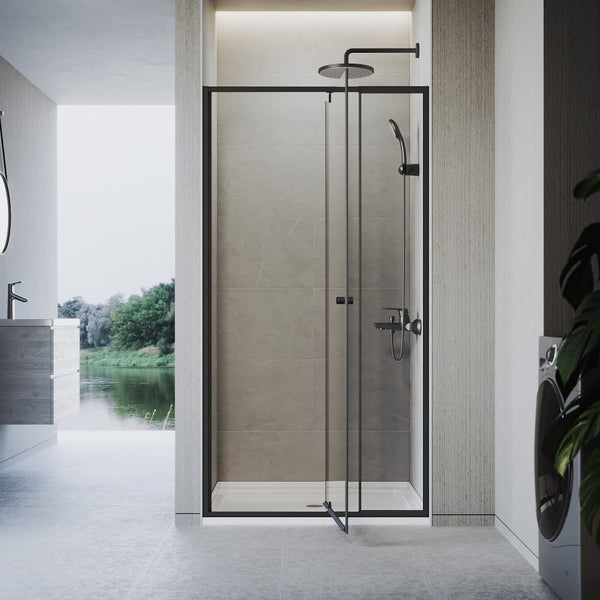 Elegant Showers Semi-Frameless Shower Screen Pivot Door Adjustable Bla