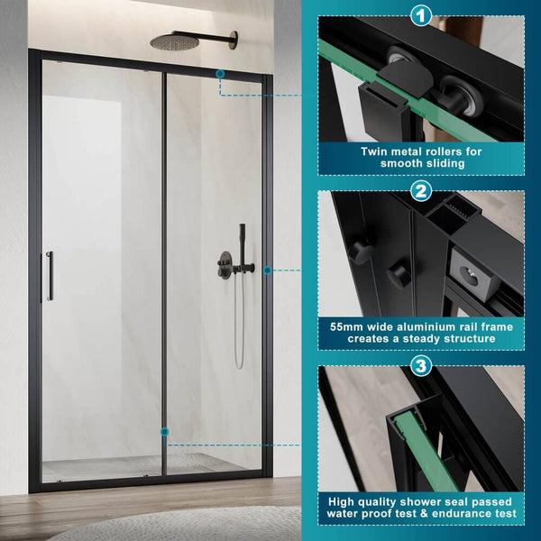 8mm Glass Black Frame Sliding Shower Screen Door - Elegant Showers