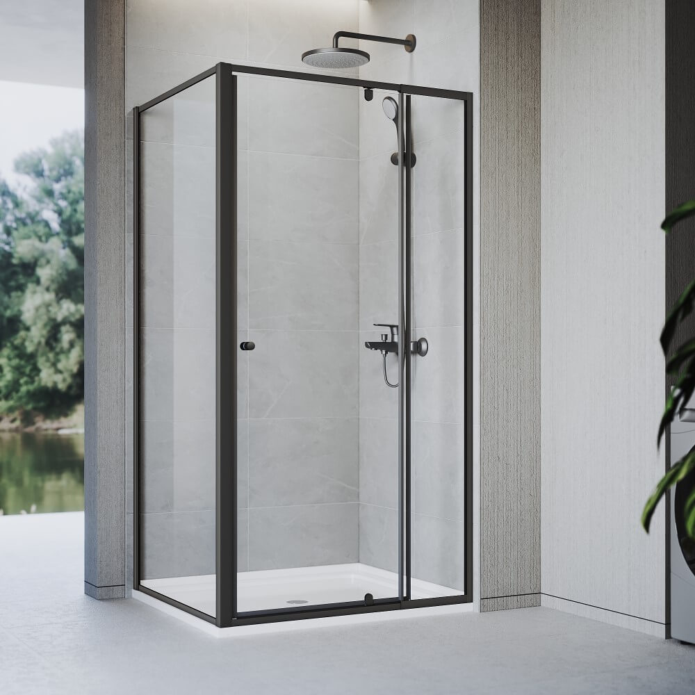 Elegant Showers Framed Pivot Shower Screen Cubicle Adjustable Black