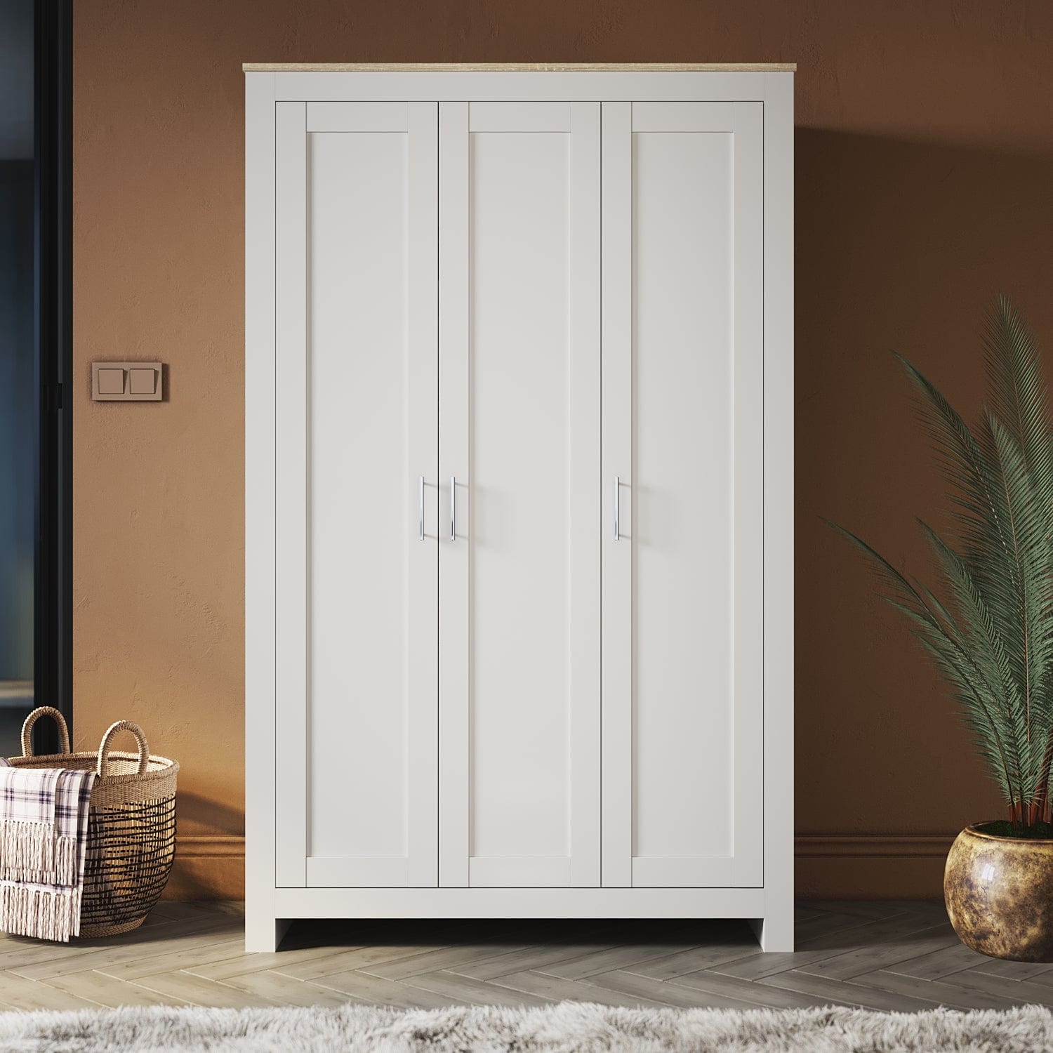 180cm Simple Design Wooden Storage Cabinet Large Grey Wardrobe with 3