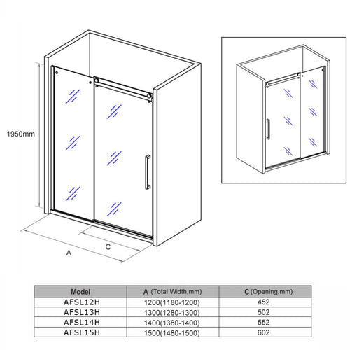 Elegant Showers Frameless Sliding Shower Door Fits Adjustable